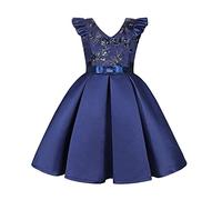 Bambino Stampe Senza Maniche Festa Hoilday Court Abito Da Principessa Abbigliamento Per Ragazze Taglia 128, Blu scuro, 9-10 Anni
