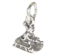 Bambino su una slitta ciondolo piccolo in argento sterling .925 x 1 Natale