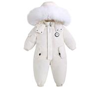 Bambino Tuta da Neve Pagliaccetto Bambini Ragazzi Tuta da Sci Inverno Caldo Nevicare Vello Giacca Impermeabile Abito Rimovibile Collo di Pelliccia Antivento Abiti Bianco 2-3 Anni