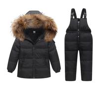 Bambino Tuta da Sci - Piumino con Cappuccio + Pantaloni da Sci Completo da Neve 2 Pezzi Tuta da Neve per Bambino Snowsuit Caldo Invernale Salopette e Giacca Cappotto, Nero 4-5 Anni