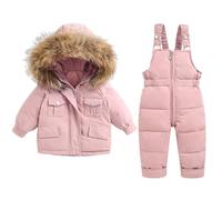 Bambino Tuta da Sci Piumino Pantaloni da Sci Bambini 2 Pezzi Set Tuta da Neve Invernale Completo Salopette da Sci Caldo Giacca Cappotto Snowsuit