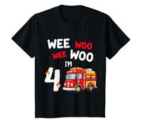Bambino Wee Woo I'm 4 Years Red Fire Truck Boys 4° Compleanno Maglietta
