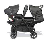 BAMBISOL -Combinato passeggino doppio & Gr0+ per gemelli della nascita - 4 ruote doppie - Nero grigio