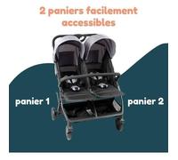 Bambisol - DS209 GRIGIO NERO - Passeggino doppio affiancato | Per gemelli dalla nascita, chiusura ultracompatta | Nero Grigio