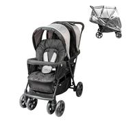 Bambisol Passeggino Doppio | Tutto Equipaggiato, Vestire Pioggia Incluso, Pieghevole Facile | Grigio Nero