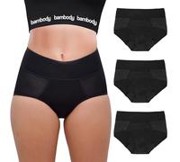Bambody Mutandine assorbenti in rayon di bambù, biancheria intima per donne e adolescenti, per tutto il giorno, protezione durante la notte, Confezione da 3: Nero, Small