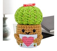 Bambola all'uncinetto | Vaso Positivo per Cactus all'uncinetto per scrivania,Ornamento Ispirativo con Carta Motivazione per Compleanno Graduazione Scaffale