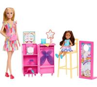 Barbie Day at The Fair Playset con 2 bambole, pittura per il viso e supporto per foto, accessori aggiuntivi, include piccola bambola Chelsea con faccia che cambia colore