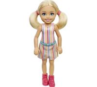 Barbie Bambola Chelsea, piccola bambola con trecce bionde e occhi azzurri in abito a righe rimovibile e stivali rosa