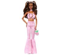 BAMBOLA CAPELLI CASTANI MOSSI STILE DELUXE TOP DENIM ROSA JEANS GIOCATTOLO BAMBI