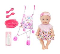 Bambola con passeggino, set passeggino per bambole, giocattolo per bambini, bambola morbida da 10 pollici, con passeggino e per l'alimentazione, set di giocattoli per bambini