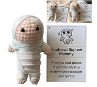 Bambola con supporto emotivo a forma di mummia, compagna di positività all'uncinetto per Halloween, regalo carino in lana lavorata a maglia per alleviare l'ansia e decorazione per feste, divertente
