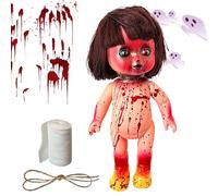 Bambola di Halloween spaventosa - Ornamento infestato per la camera da da interni, giocattolo decorativo spaventoso da 12 pollici, decorazione per feste all'aperto con costume dettagliato