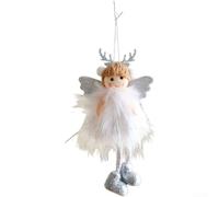 Bambola di peluche a forma di angelo, con corna di renna, per decorazioni natalizie, in tessuto leggero e morbido, ornamento per la casa stagionale (bianco)