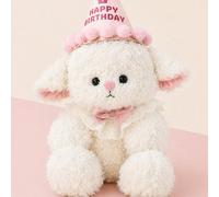 Bambola di peluche "Princess Sheep" super morbida e soffice da 9,84 pollici - decorata con pompon e fiocco di pizzo, cappello da compleanno, adatta come compagno/regalo/decorazione da scrivania/premio