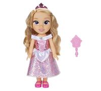 Disney Princess - bambola 38 cm di Aurora, con i suoi abiti iconici arricchiti da dettagli glitterati, tiara scintillante e scarpette coordinate, i suoi occhi brillano