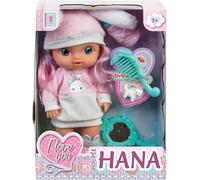 Bambola Hana 30 cm con accessori, biberon e pettine, rosa e turchese, per bambini dai 3 anni