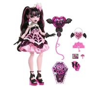 Monster High - Draculaura Scary Sweet Birthday, bambola con abito da party rosa e accessori a tema, palloncino, regalo e invito inclusi, giocattolo per bambini, 4+ anni, JBG74