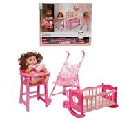 Bambola Parlante Beve Fa Pipì con Passeggino Culla Lettino Seggiolone Biberon Maxi Set 3in1 Bambolotto con Suoni Reali Piange Ride Chiama Mamma Papà 12 Suoni Dorme Ciuccia Emette Suoni Come Vero Bimbo