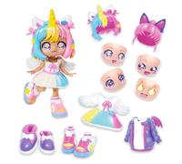 Animakii Fashion Dolls - Bambola alla moda personalizzabile con unicorno + pipistrello, 12,7 cm, con 32 look in uno, accessori per bambole, vestiti, scarpe e piatti per il viso, giocattoli alla moda