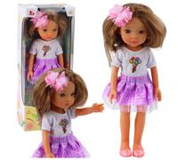 Bambola Pretty Girl con gonna viola e lunghi capelli castani