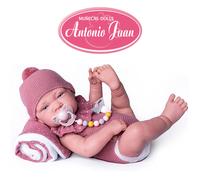 BAMBOLA REBORN 42 CM CORPO RIGIDO ROSA CON COPERTINA CIUCCIO E COLLANA ANTONIO J