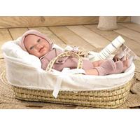 Bambola Reborn ARIAS 45 cm Avana con cesto vimini, 98122 - NUOVO
