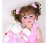 Bambola Reborn Happy Dance in Silicone Realistico con Coniglietto Peluche 55cm