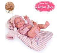 BAMBOLA REBORN NICA 42 CM CORPO RIGIDO ROSA CON SACCO A PELO E CAPPELLO ANTONIO