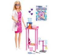 Bambola scienziata Barbie e accessori con biondo tavolo da laboratorio di bambolo microscopio e berella per vaso a colori e accessori Petri