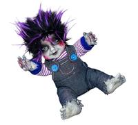 Bambola seduta con viso incandescente e suoni terrificanti e attivazione vocale per esposizione del portico del cortile decorazioni Suono attivato Animatronic