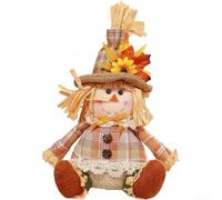 Bambola spaventapasseri a LED senza volto, decorazione rustica per l'autunno e il Ringraziamento, statuetta in paglia con luce calda, per la finestra di casa, per interni, giallo e beige (ragazza