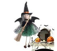 Bambola strega - Strega animata appesa su una scopa, fatta a mano per Halloween Holiday Hahoe design leggero e arioso, gancio per la decorazione della stanza e merci, oggetti di scena per la