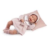 Bambole Antonio Juan Clara con abito a righe rosa e bianco, Bambola Realistica con funzione audio, include cuscino e accessori