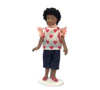 Bambole Casa Bambina Con Cuore Rosa Camicetta & Jeans Moderno 1:12 Porcellana