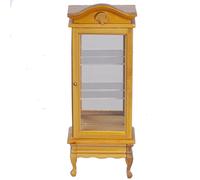Bambole Casa Cina Display Cabinet Rovere Chiaro Specchio Dietro Miniatura 1:12
