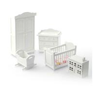 Bambole Casa Legno Bianco Arredamento Cameretta Set Miniatura 5 Pezzi Bambino