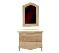 Bambole Casa Legno Grezzo Cassettiera Con Specchio Miniatura Cameretta Mobili