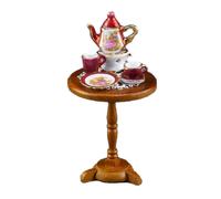 Bambole Casa Lustre Rosso Tè Servizio Rotondo Tavolino di Miniatura Reutter