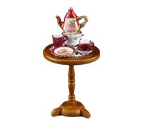 Bambole Casa Lustre Rosso Tè Servizio Rotondo Tavolino di Miniatura Reutter