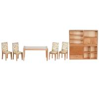 Bambole Casa Moderno Limone Blu Tessuto Sala da Pranzo Set Rovere Chiaro Mobili