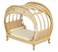 Bambole Casa Rococò Chippendale Letto Matrimoniale Legno Grezzo JBM Camera 1:12
