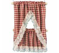 Bambole Casa Rosso Beige Percalle Country Cucina Tende & Valance 1:12 Accessorio