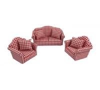 Bambole Casa Rosso Percalle Divano & 2 Sedie Moderno Mobili Soggiorno Set 1:12