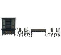 Bambole Casa Sala da Pranzo Mobili Set Nero Miniatura Regina Ann Suite 1:12