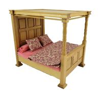 Bambole Casa Tudor Rovere Chiaro Tester Letto 4 Poster Con Mobili Camera da
