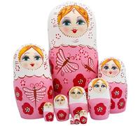 Bambole che nidificano per bambini, 10 pezzi Set di bambole russe che nidificano Set di matrioska in legno con stampa affascinante Smontaggio e montaggio senza sforzo per la decorazione della