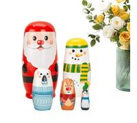 Bambole di Natale Matrioska in legno - 5 pezzi decorazione natalizia impilabile | Babbo Natale alce nidificato - Set da gioco per bambini adulti e ragazze, pensierini a casa, compleanno