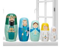 Bambole in legno di Gesù Gesù - Set di giocattoli nidificanti religiosi a 5 strati, ricordo cristiano decorativo | Ornamenti in stile bambola russo fatto a mano per Natale, celebrazione di Pasqua, dec