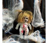 Bambole insanguinate di Halloween Inquietante Bambola infestata Spaventosa Appesa Bambole Zombie con Corda Spettrale Halloween Horror Fantasma Baby Doll Decorazione per la casa Puntelli infestati